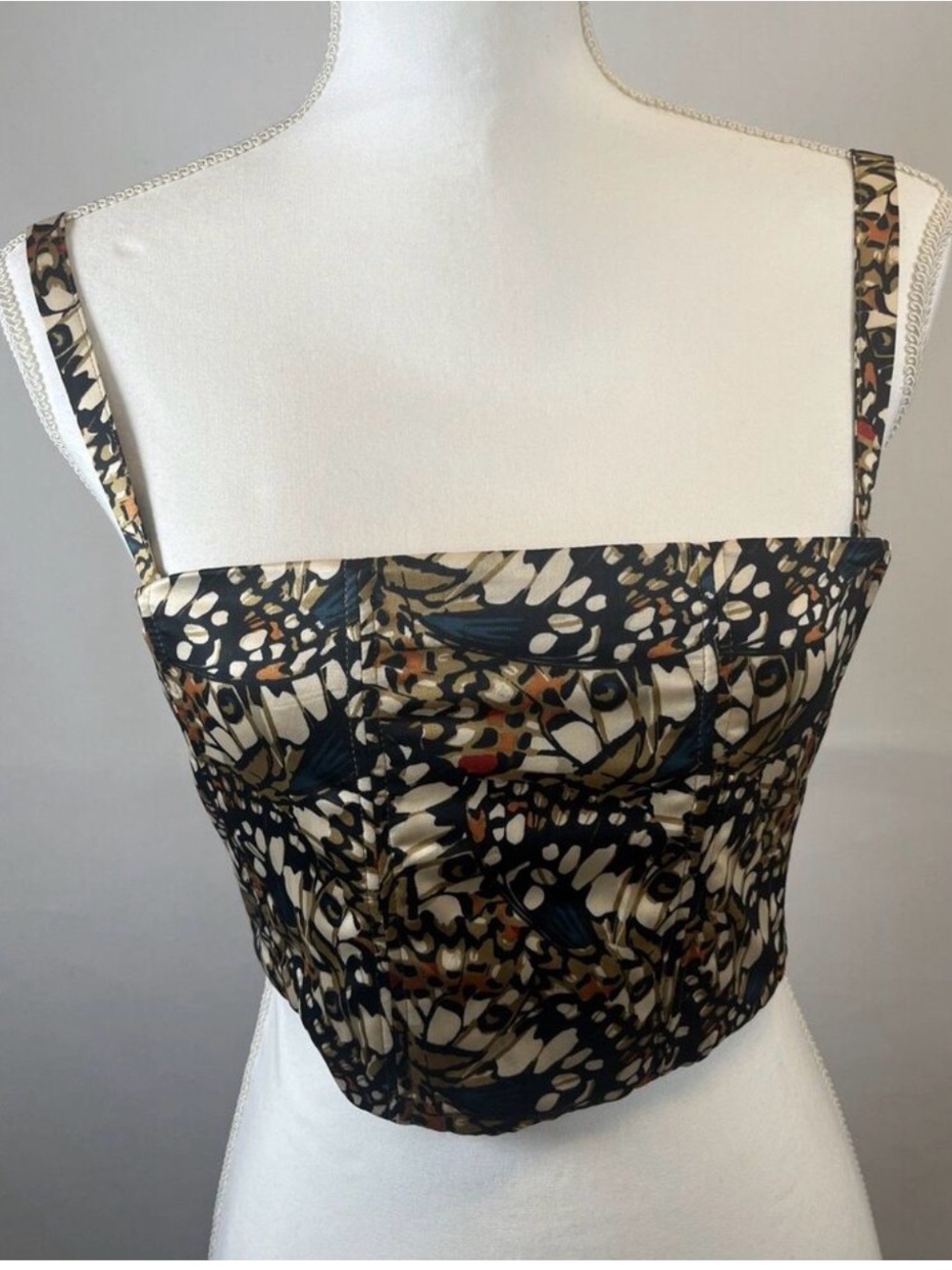 Wildfang Printed Square-Neck Cami in Black, Cream, Tan and Blue